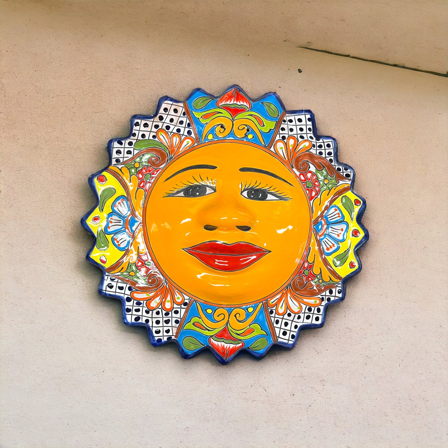 Extra Large Talavera Sun Wall Art | Handmade Mexican Decor