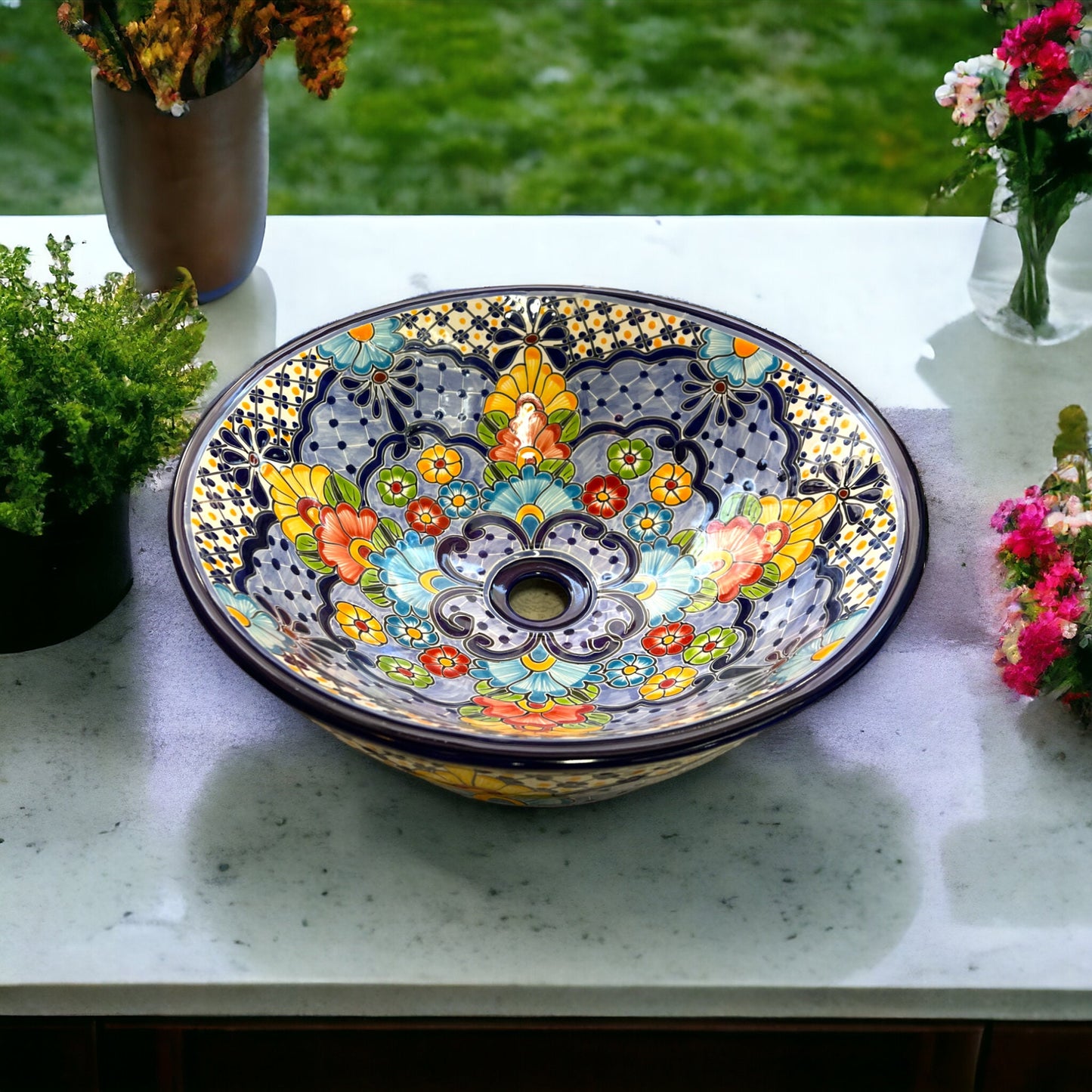 Handmade Colorful Talavera Sink | Mexican Pottery Vessel for Countertop