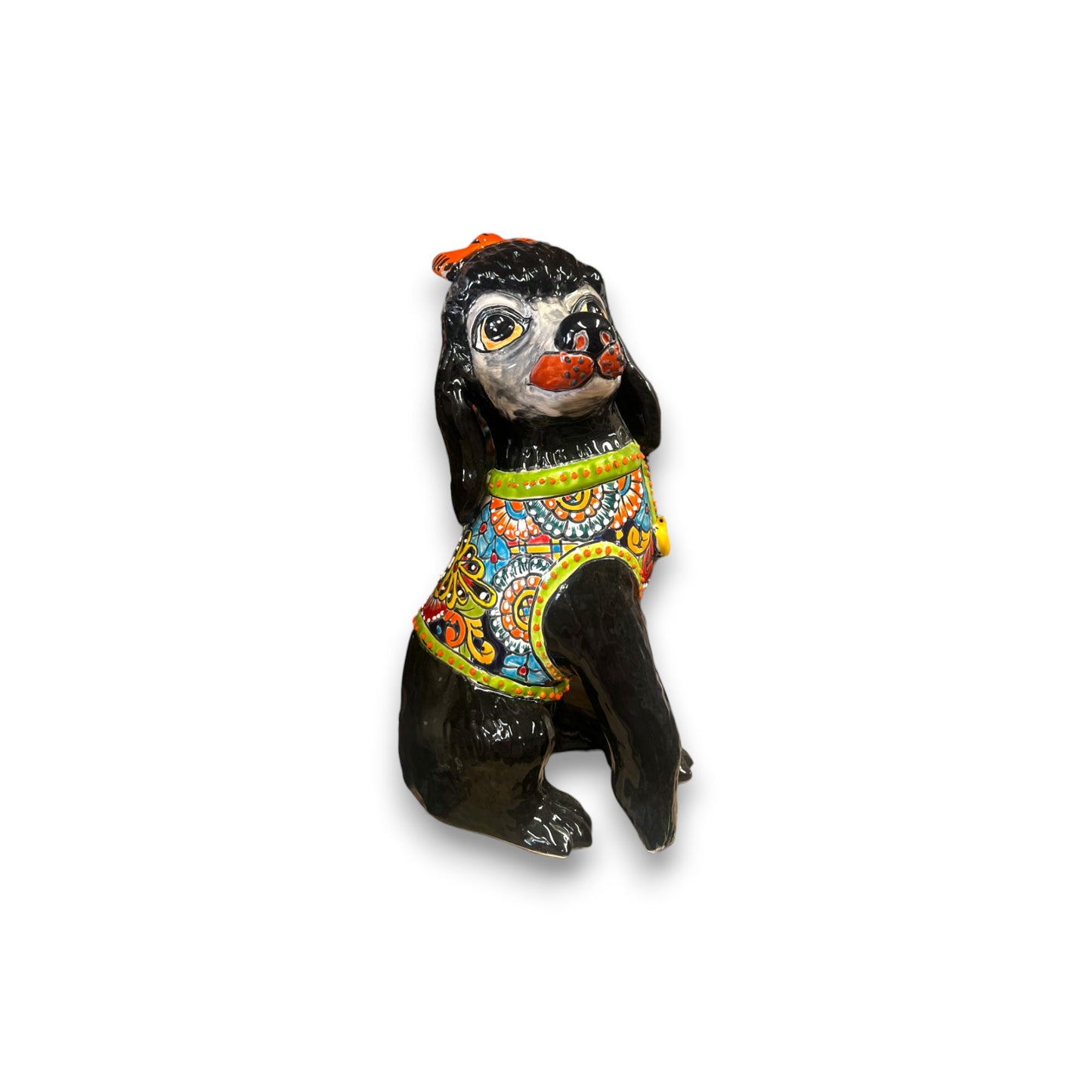 Hand-Painted Talavera Poodle Statue | Mexican Pottery Dog Decor (Medium)