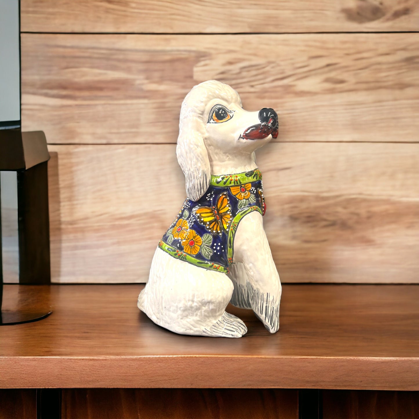 Hand-Painted Talavera Poodle Statue | Mexican Pottery Dog Decor (Medium)