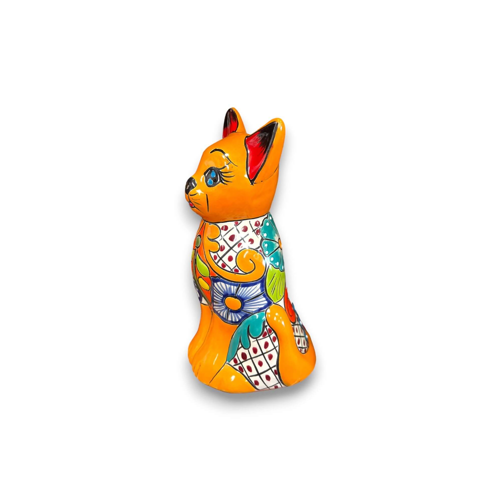 Colorful Talavera Cat Statue | Folk Art Decor