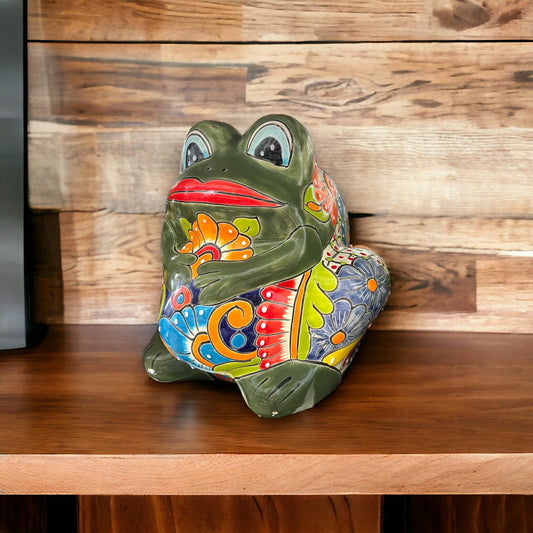 Hand-Painted Talavera Frog Planters | Colorful Mexican Pottery (Large Size)