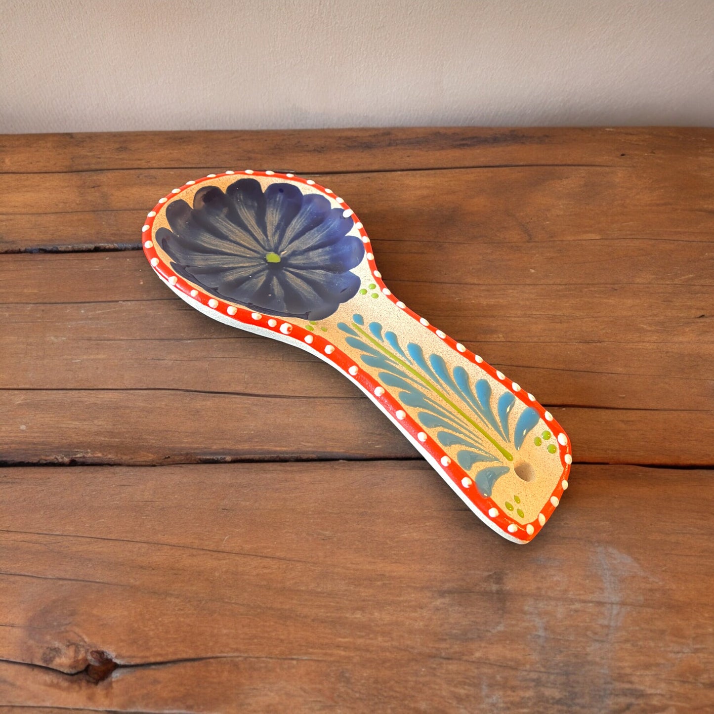 Vibrant Talavera Terracotta Spoon Rest | Colorful Mexican Handmade Utensil Holder