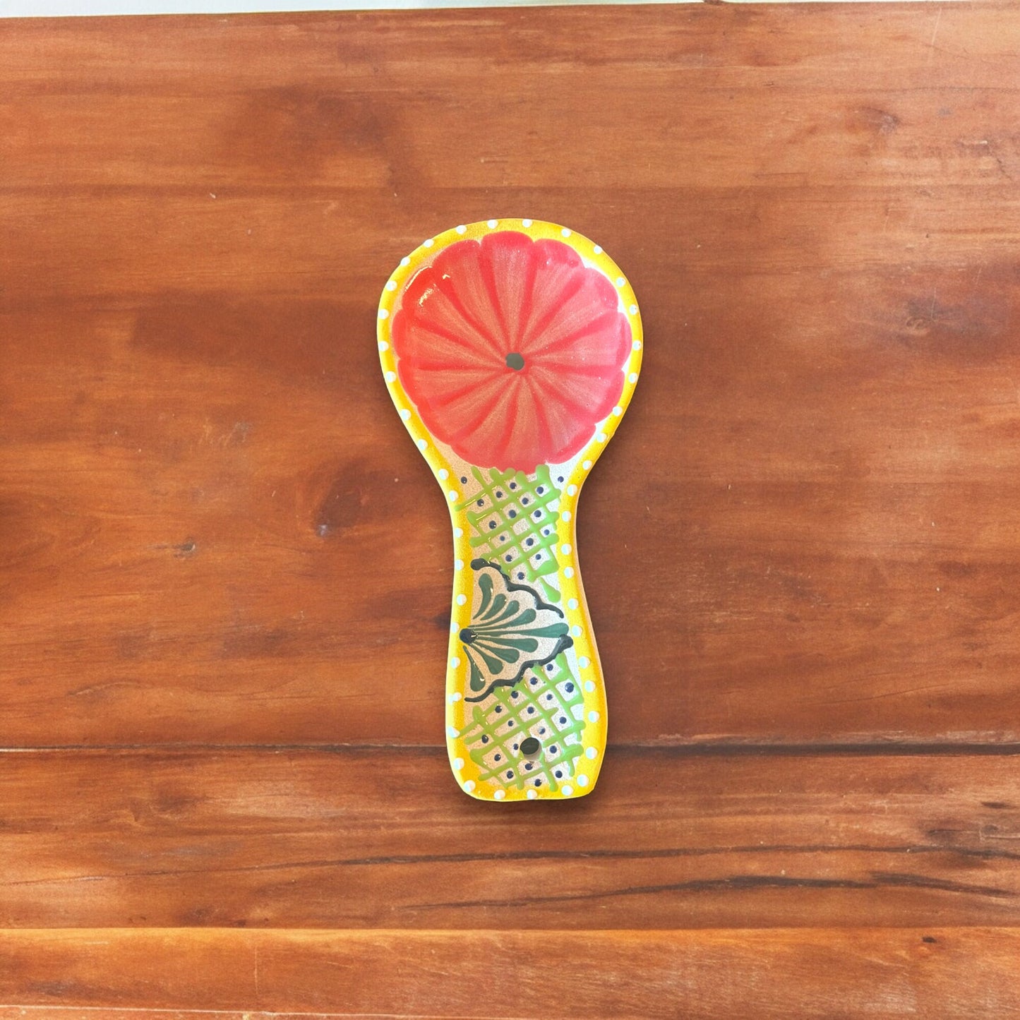 Vibrant Talavera Terracotta Spoon Rest | Colorful Mexican Handmade Utensil Holder