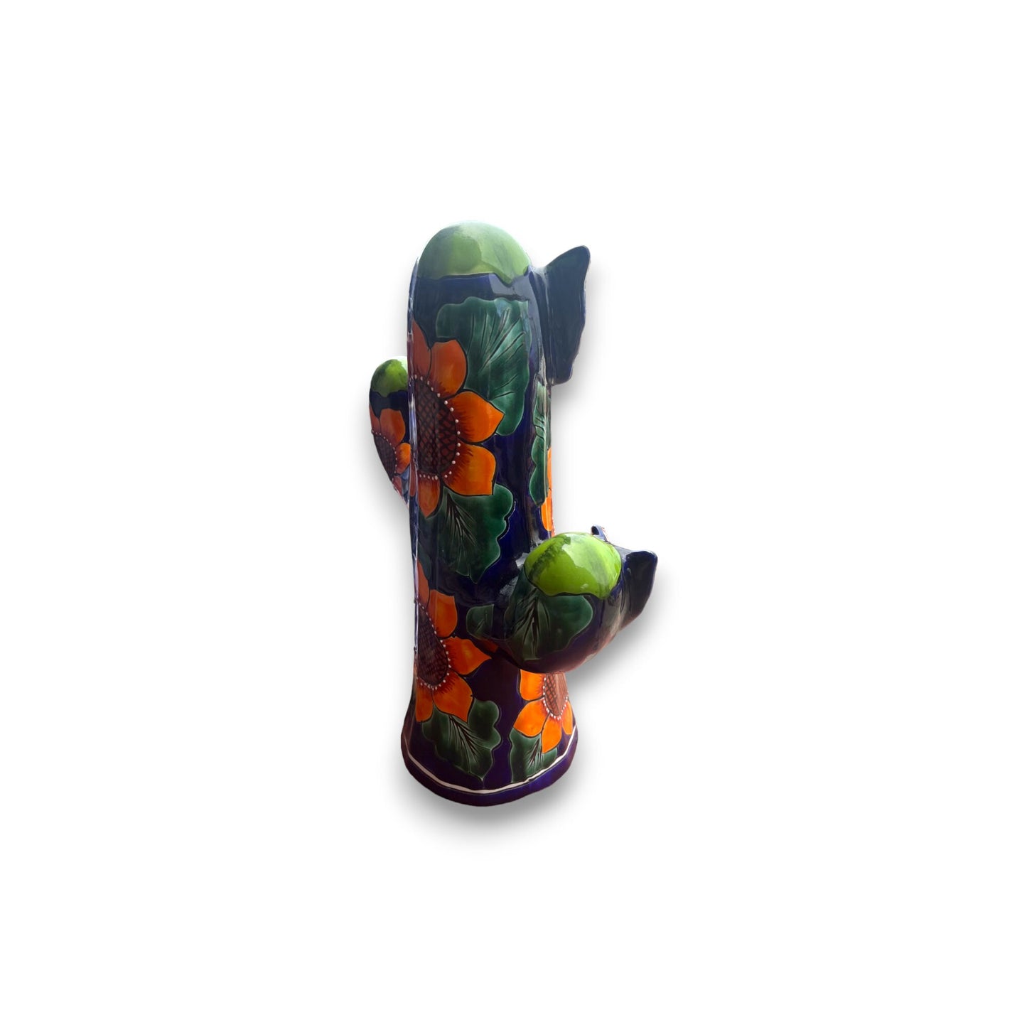 Colorful Handmade Talavera Cactus Statue | Sunflower Design (Large)