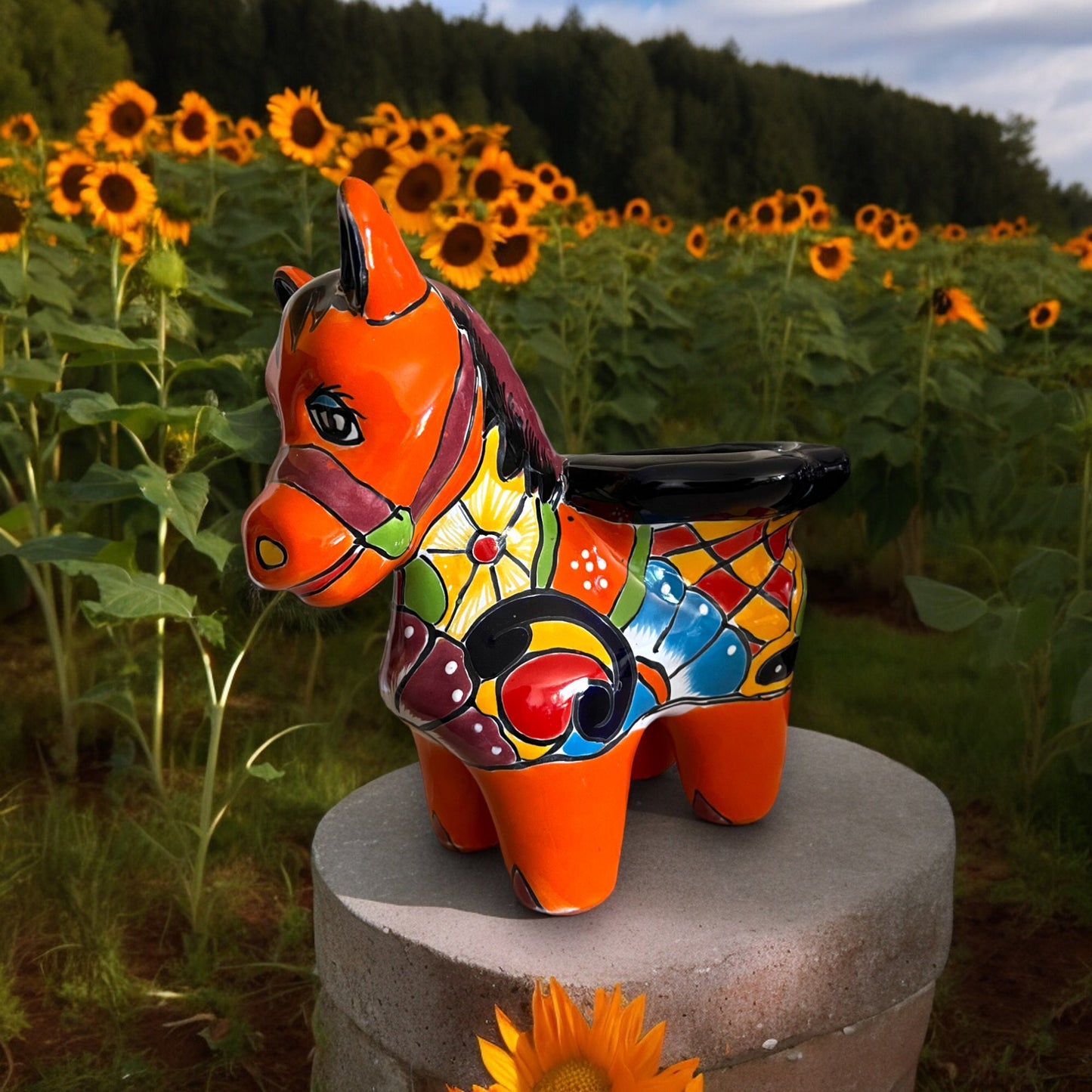 Artisan Mexican Burro Planter | Handcrafted Small Ceramic Donkey Flower Pot (10" Tall)