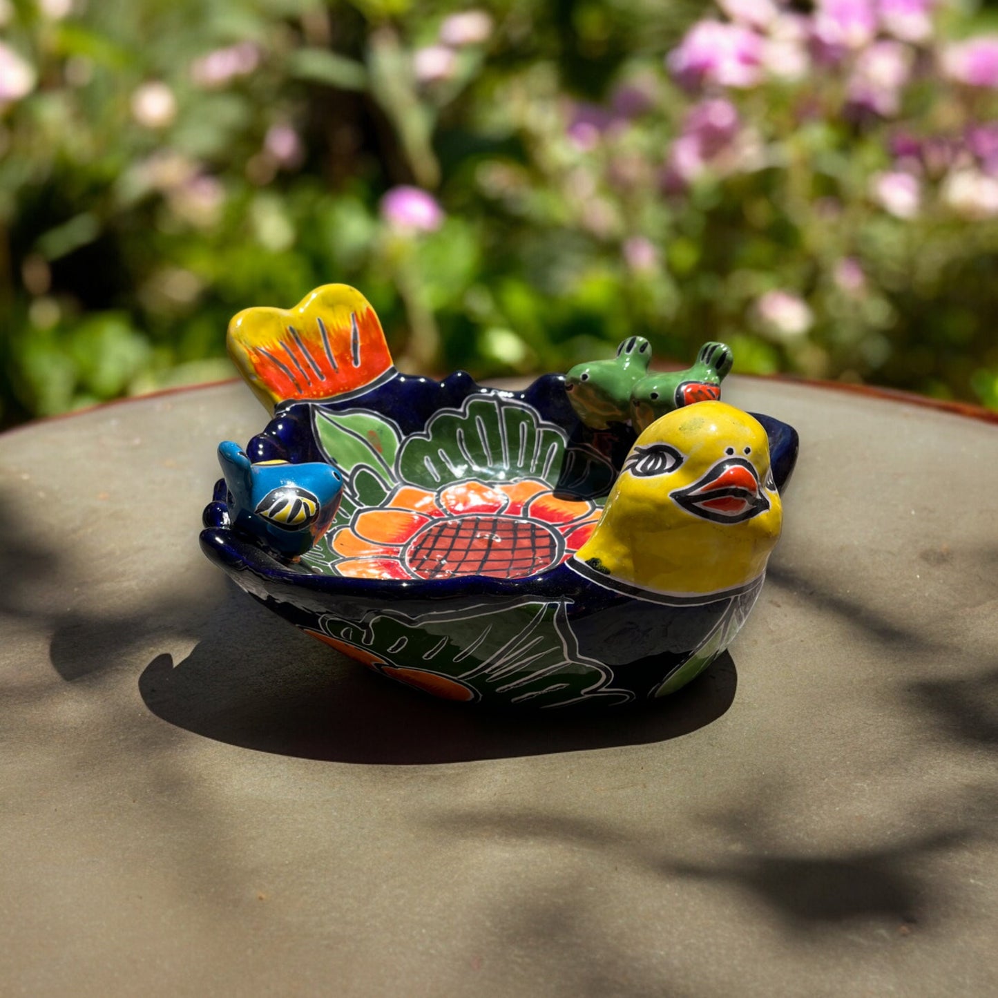 Colorful Talavera Bird Bath | Handcrafted Mexican Pottery Design