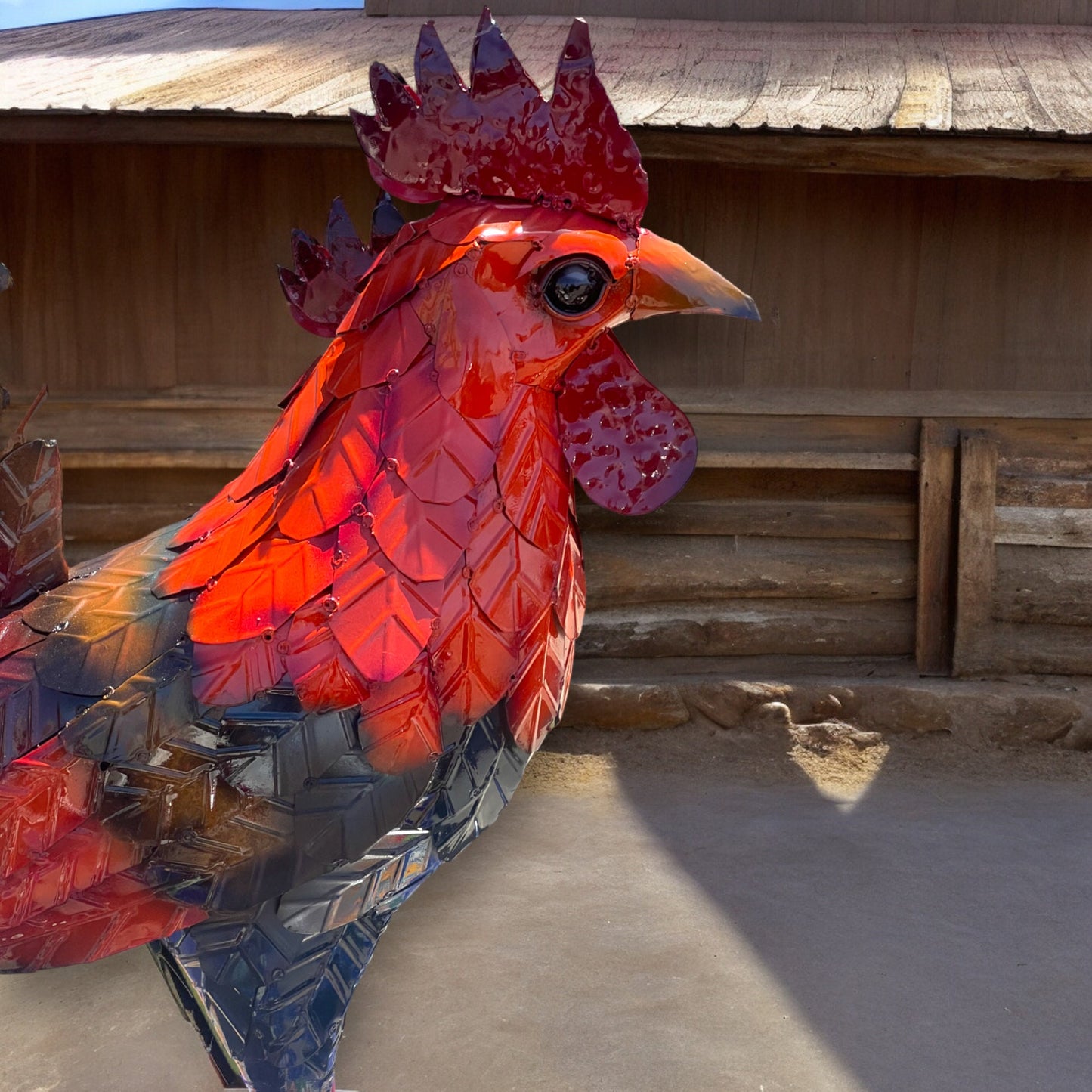 Extra Large Metal Rooster Statue | Handcrafted Mexican Chicken Artwork