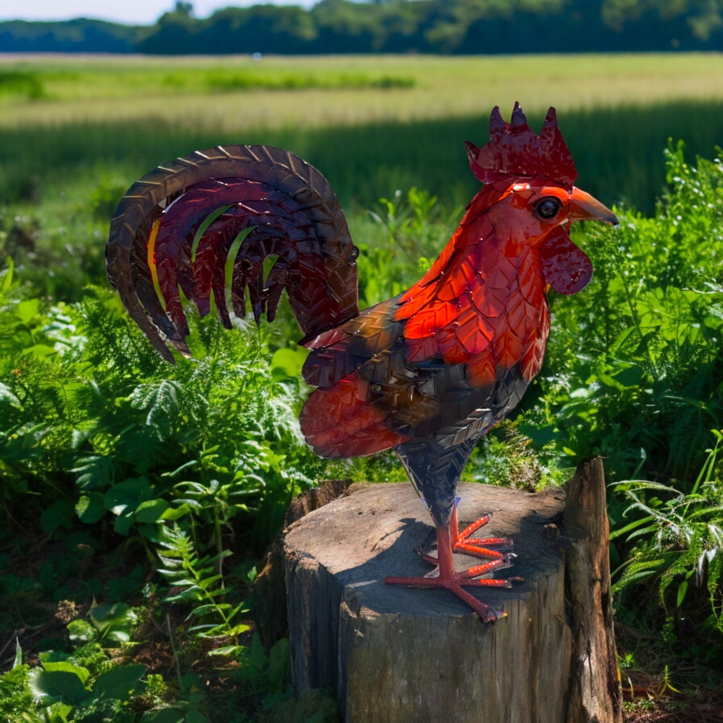 Extra Large Metal Rooster Statue | Handcrafted Mexican Chicken Artwork