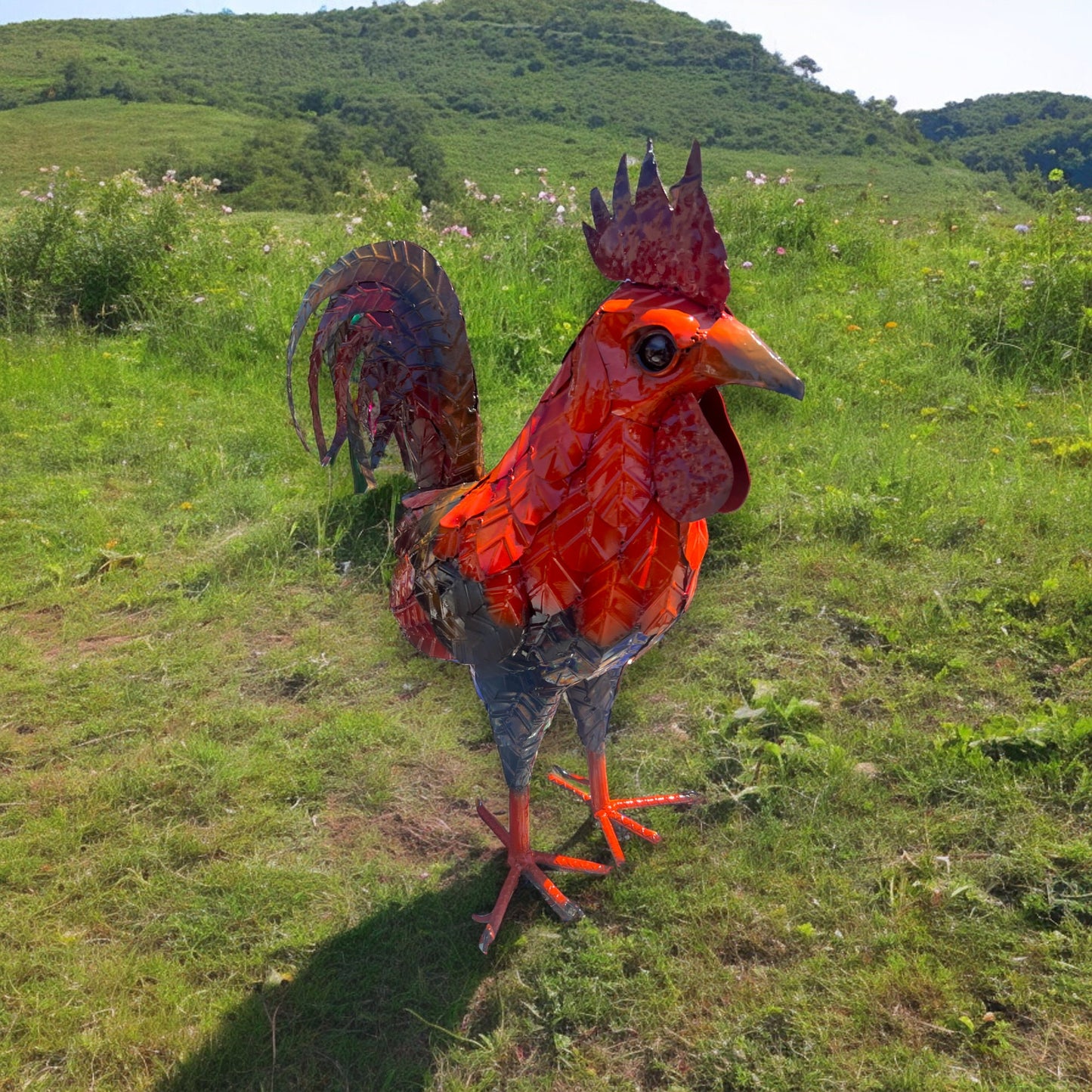 Extra Large Metal Rooster Statue | Handcrafted Mexican Chicken Artwork