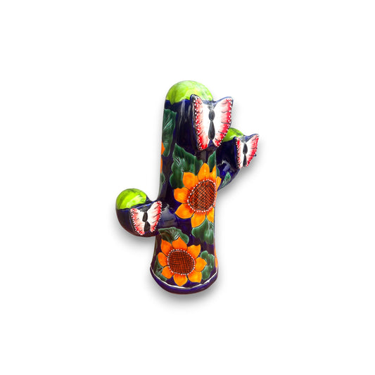 Colorful Handmade Talavera Cactus Statue | Sunflower Design (Large)