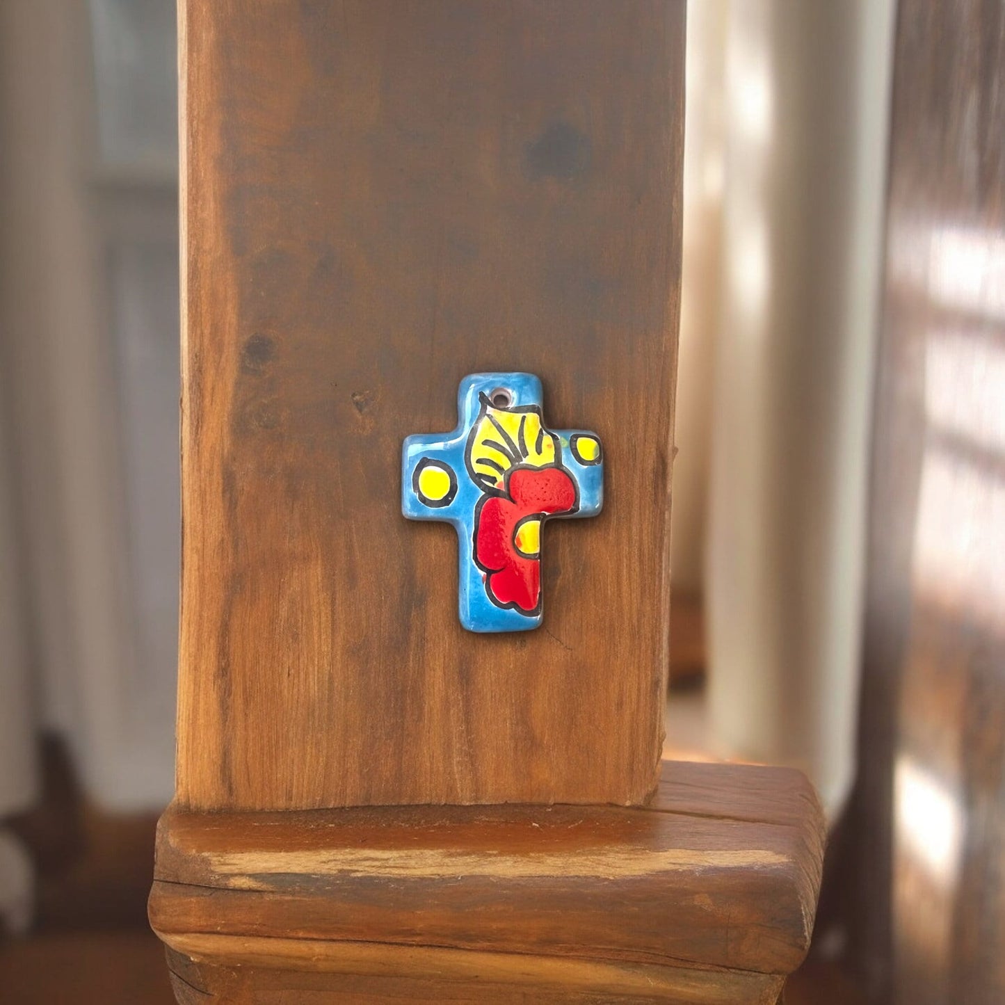 Handcrafted Talavera Ceramic Cross Ornament | Vibrant Mexican Decor (Small)