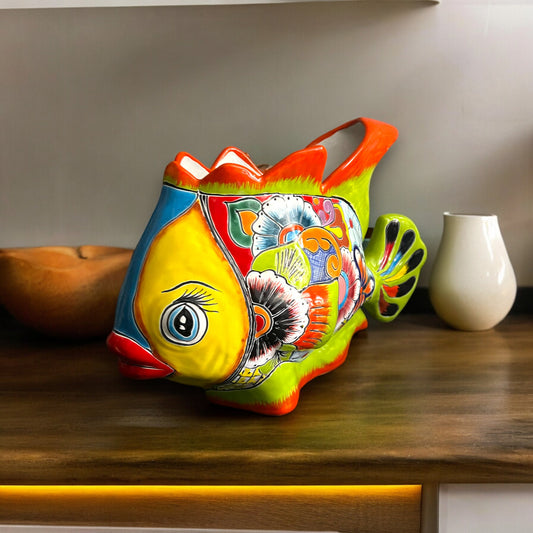 Large Talavera Fish Planter | Hand-Painted Mexican Statue Pottery