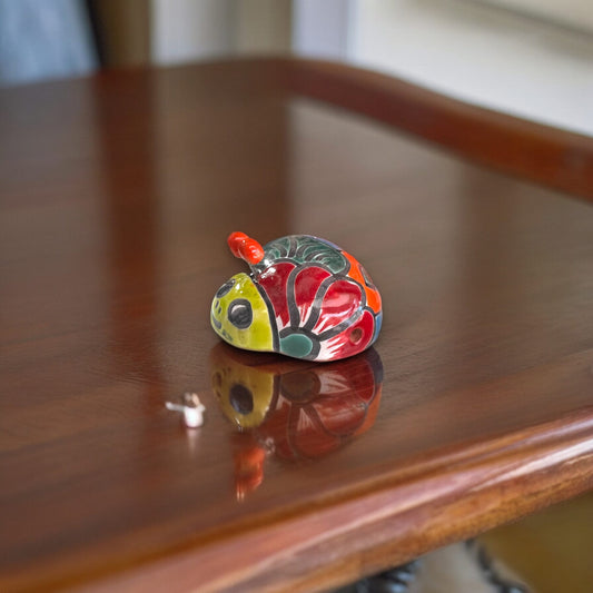 Hand-Painted Talavera Ladybug Figurine | Mexican Ceramic Critter Decor