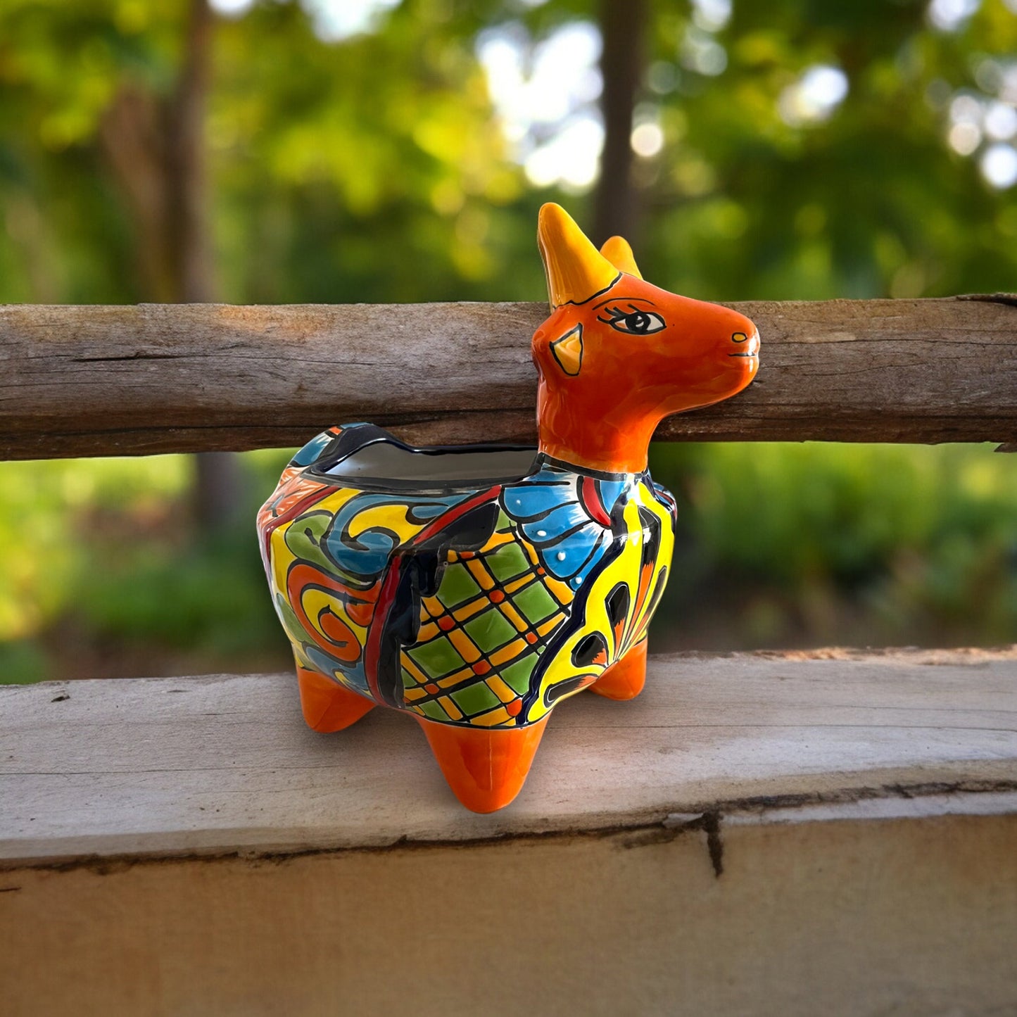 Artisan Mexican Goat Planter | Handcrafted Ceramic Goat Flower Pot (12" Tall)