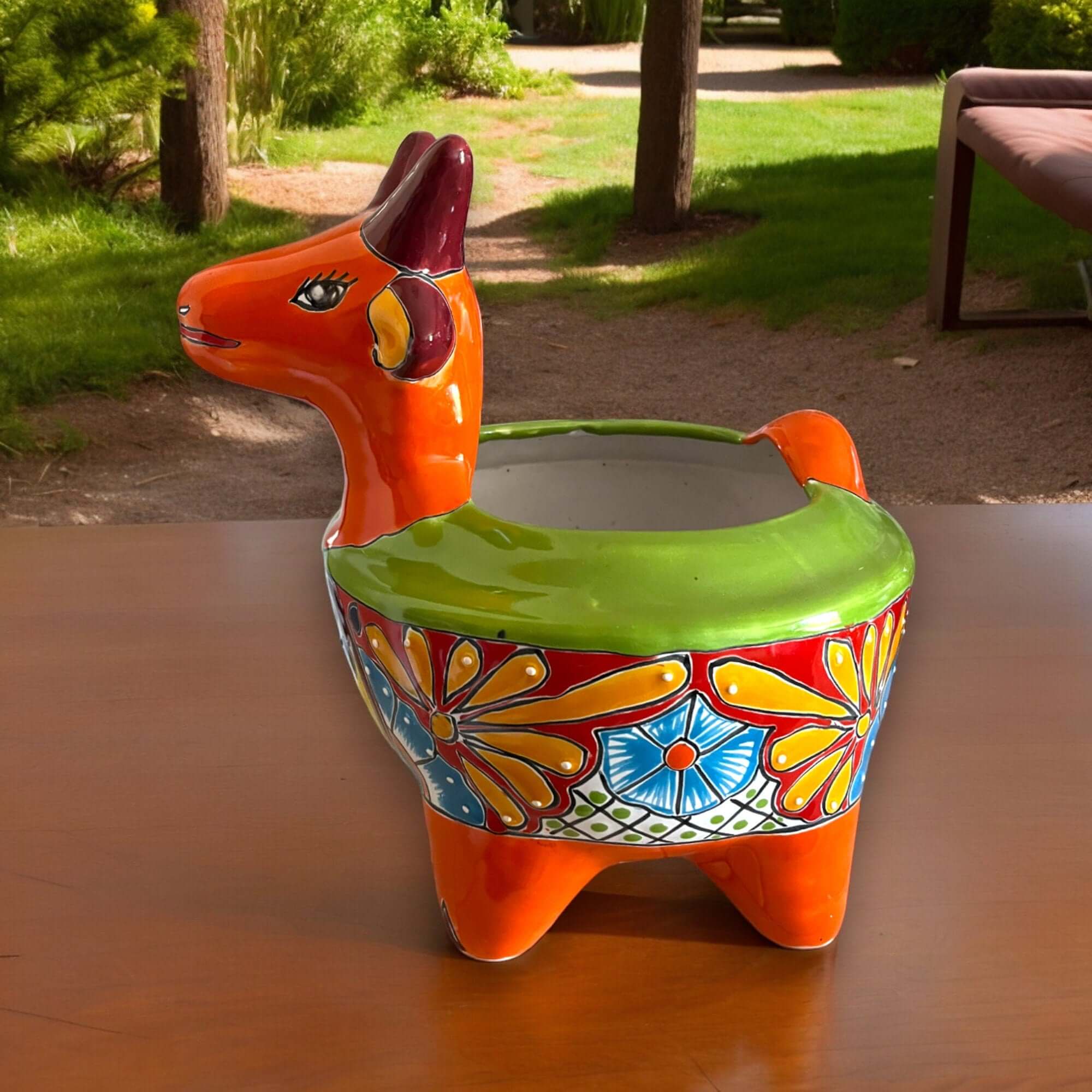 Artisan Mexican Goat Planter - 12" Ceramic Pot