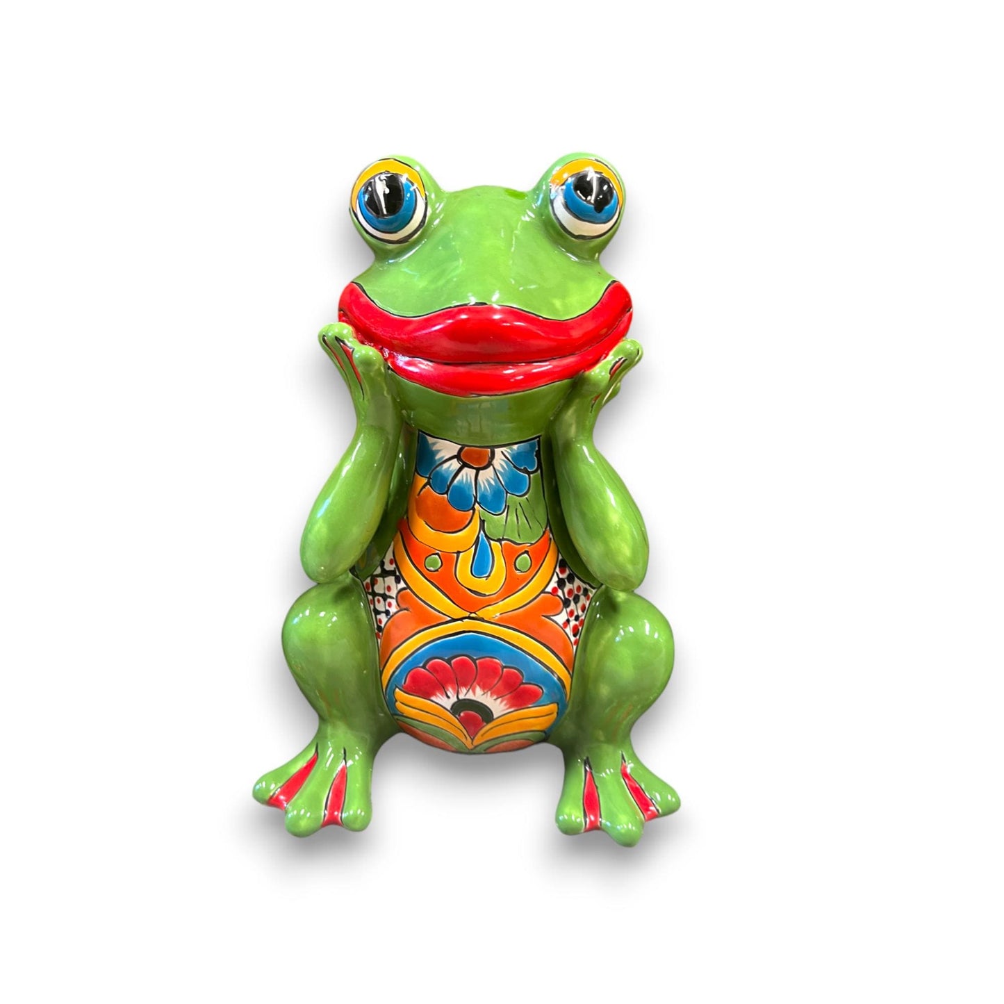 Colorful Talavera Frog Statue | Hand-Painted Mexican Art (Medium Size)