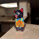 Talavera Cat Figurine | Hand-Painted Mexican Folk Art Home Decor - vibrant hand-painted orange, red and blue floral ceramic cat