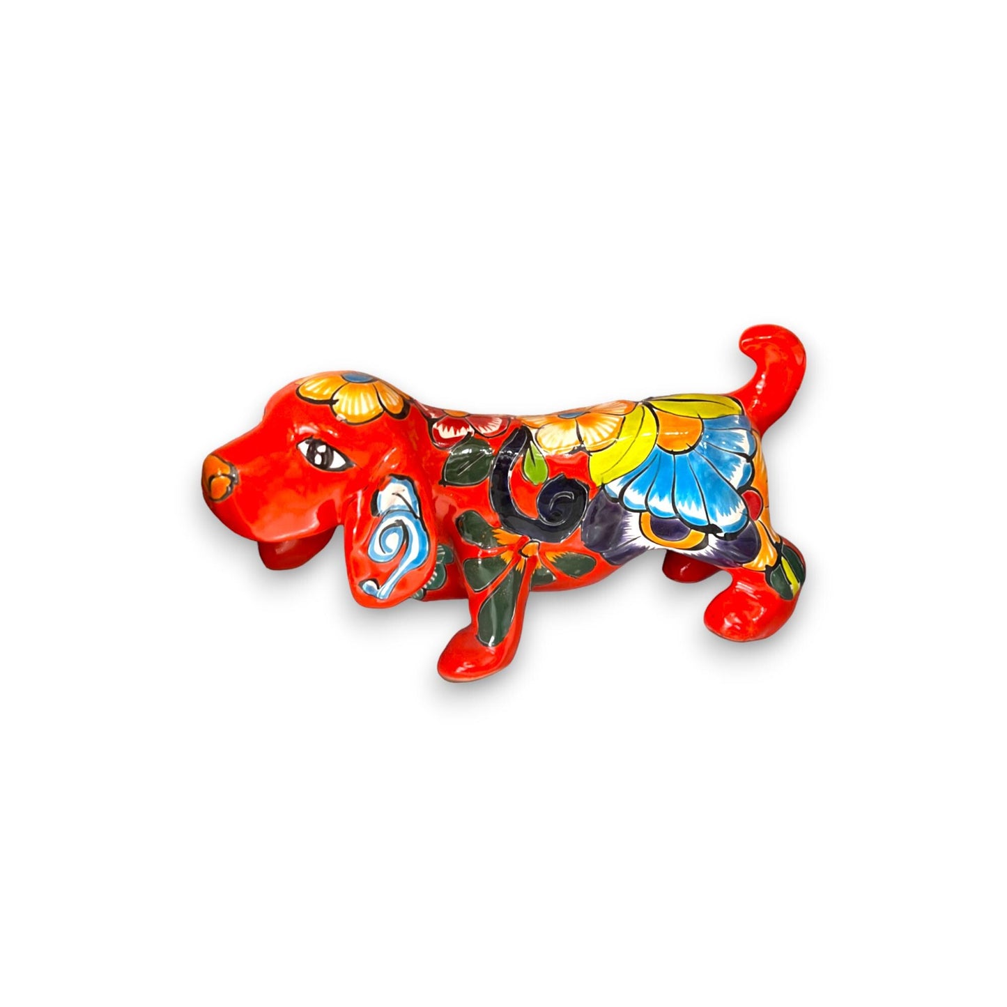 Hand-Painted Talavera Bloodhound Statue | Medium Mexican Ceramic Art