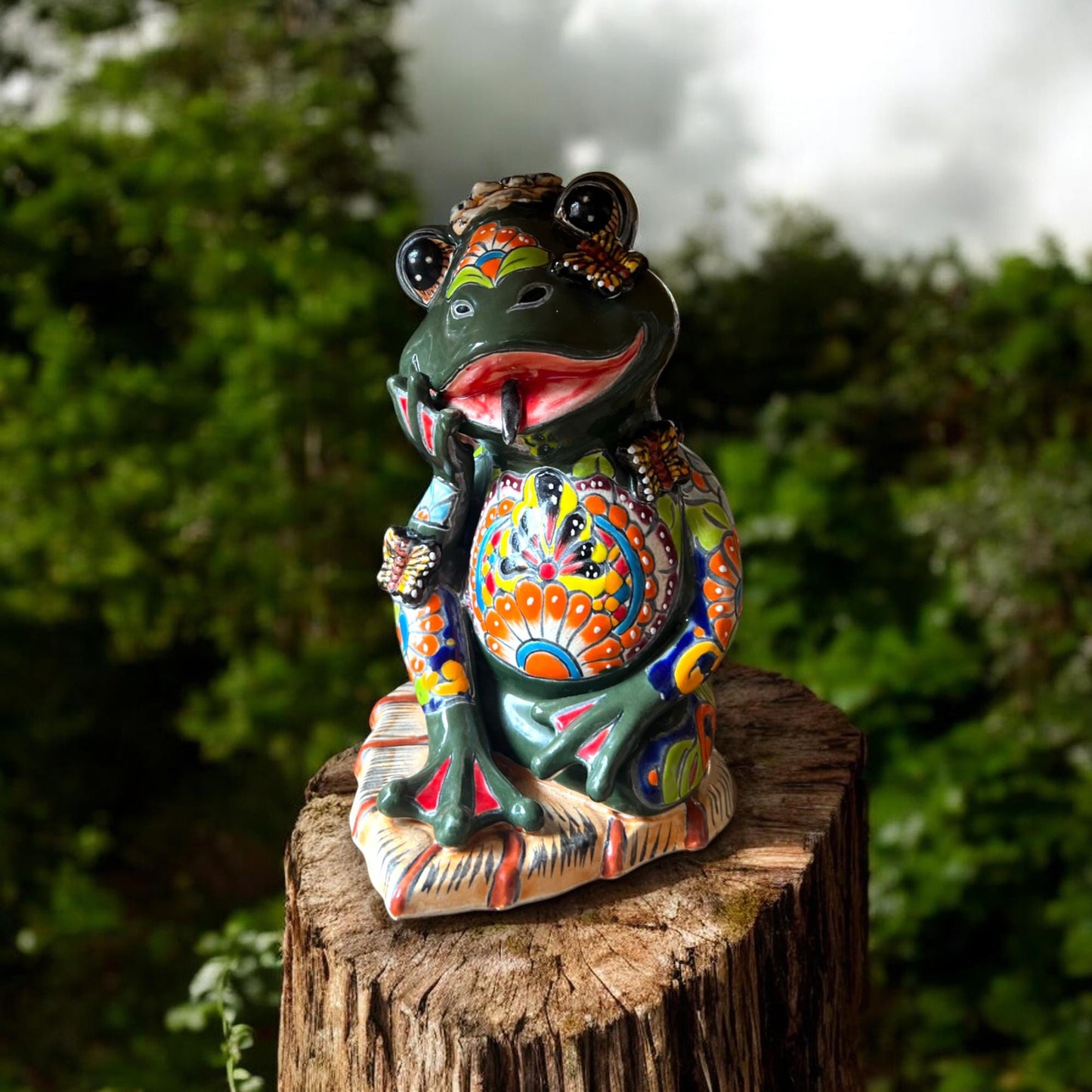 Vibrant Talavera Frog Statue | Hand-Painted Mexican Art (Medium Size)