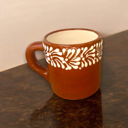 Colorful Talavera Coffee Mug | Hand-Painted Brown & White Ceramic Mug