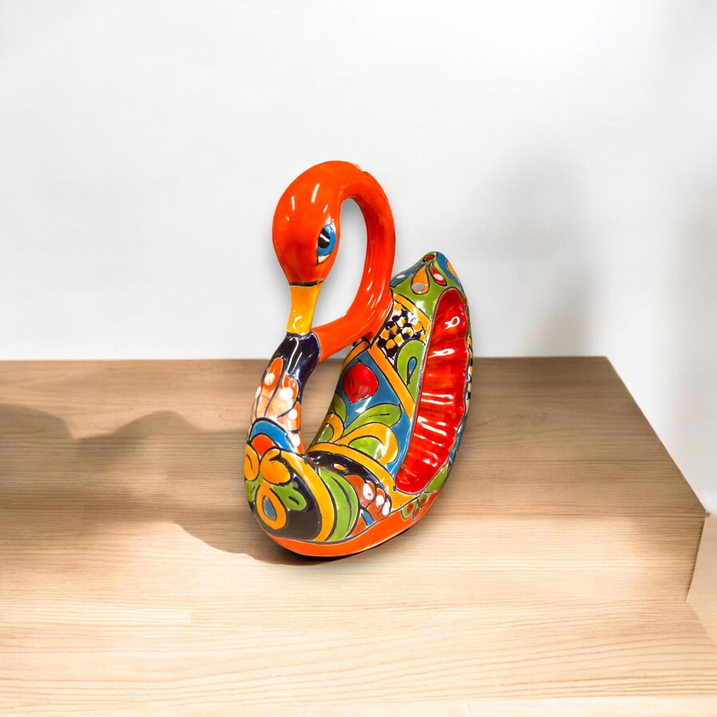 Colorful Hand-Painted Talavera Swan Statue | Mexican Ceramic Pottery (Small)