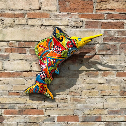 Hand-Painted Talavera Marlin Wall Art | Colorful Sailfish Mexican Decor (Large)