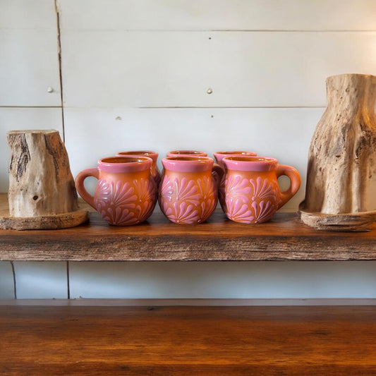 Handmade Pink Talavera Mug | Authentic Mexican Clay Jarritos 4-inch