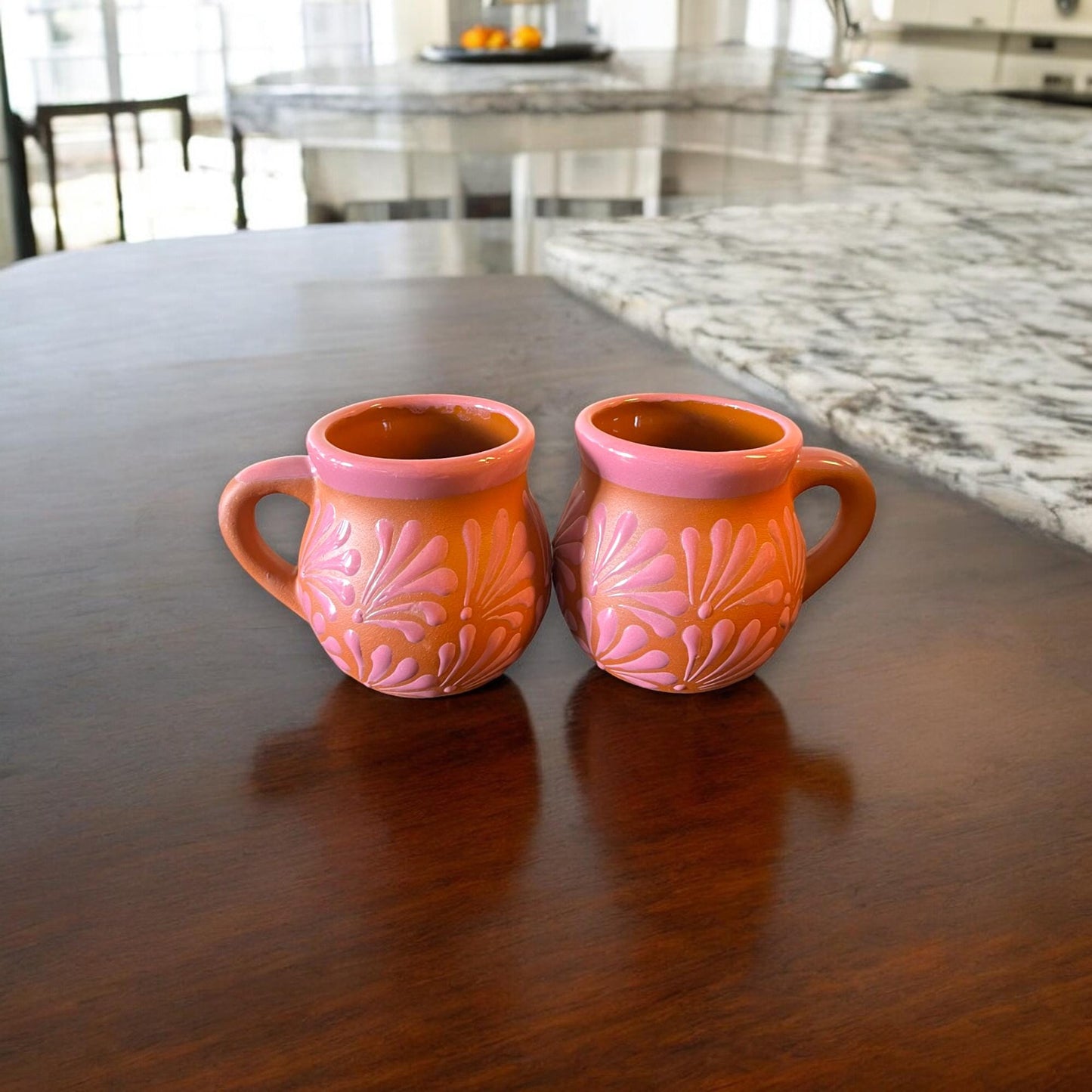 Handmade Pink Talavera Mug | Authentic Mexican Clay Jarritos 4-inch