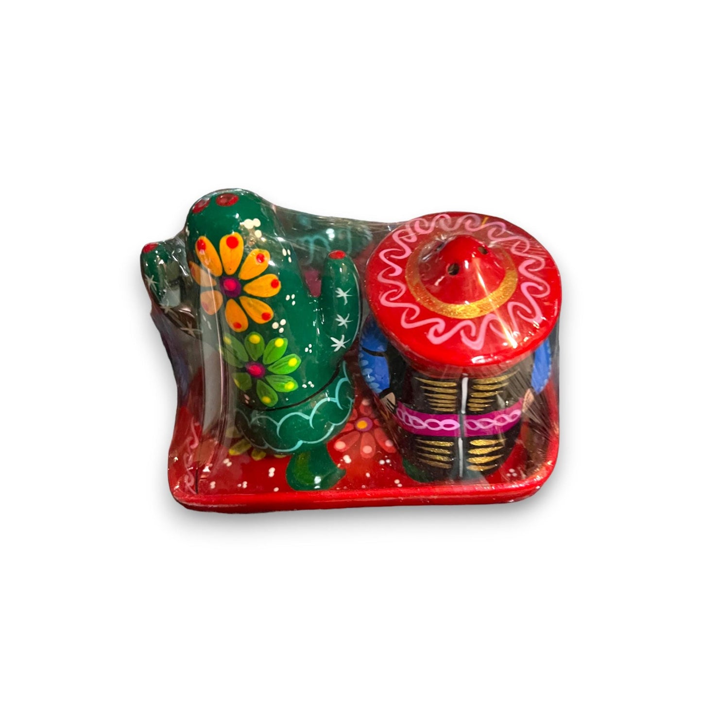 Set of 2 Hand-Painted Salt & Pepper Shakers | Panchito & Cactus