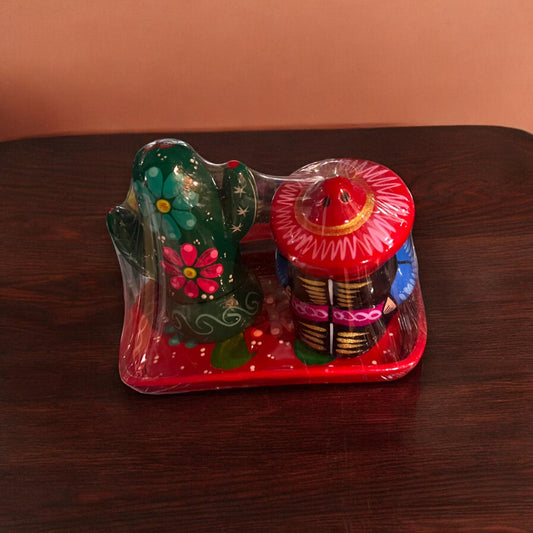 Set of 2 Hand-Painted Salt & Pepper Shakers | Panchito & Cactus