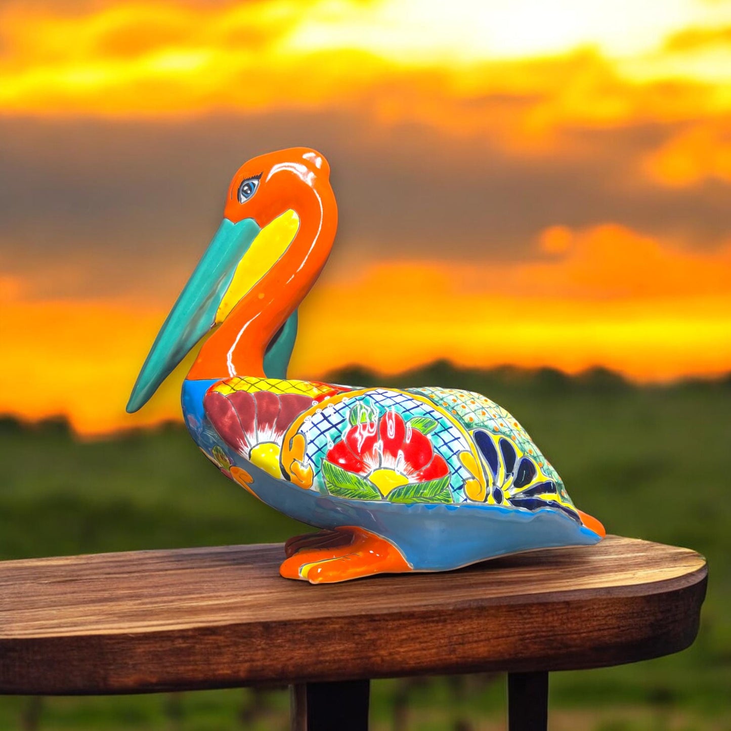 Colorful Talavera Pelican Planter | Handmade Mexican Bird Pottery