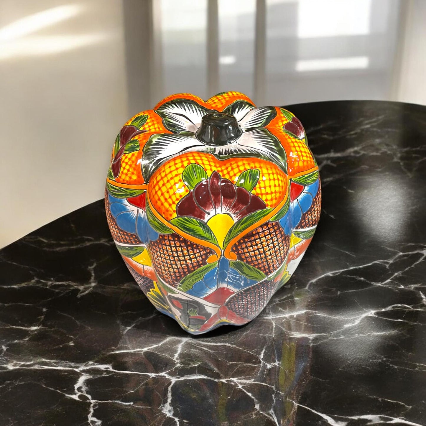 Large Hand-Painted Talavera Pumpkin | Mexican Ceramic Harvest Decor