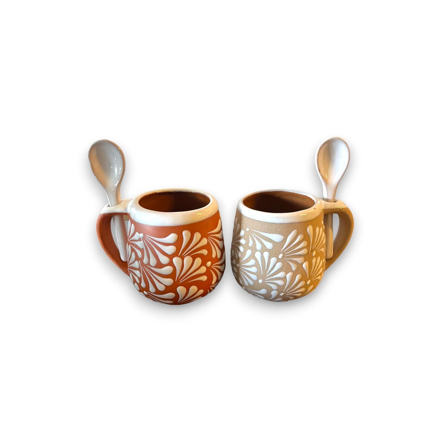 Handmade Talavera Mug with Spoon | Authentic Mexican Clay Jarritos 4-inch