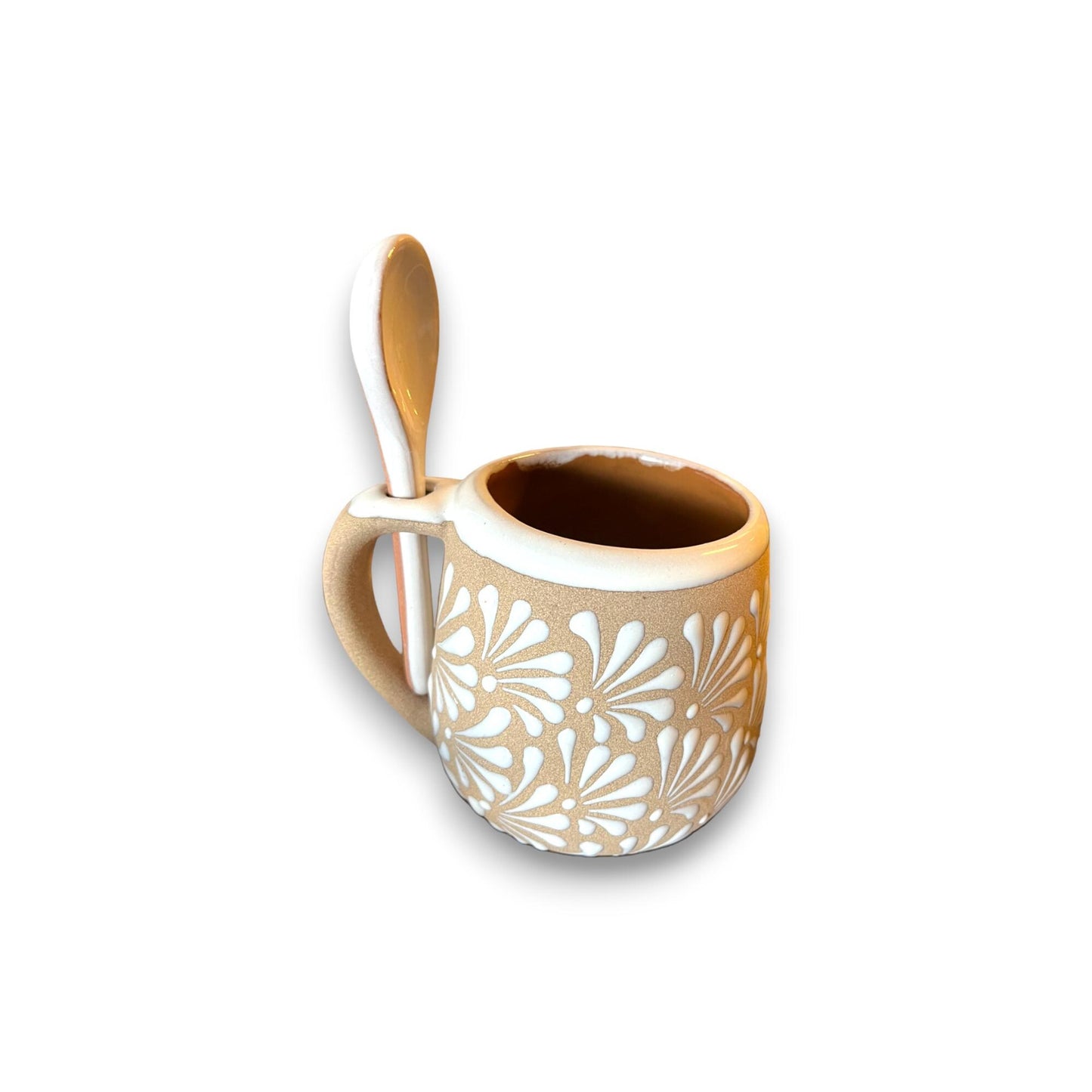 Handmade Talavera Mug with Spoon | Authentic Mexican Clay Jarritos 4-inch