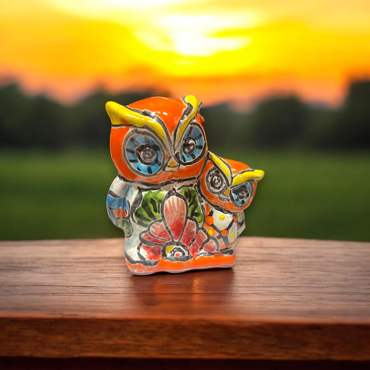 Vibrant Hand-Painted Mexican Owl Figurine | Colorful Ceramic Home Decor