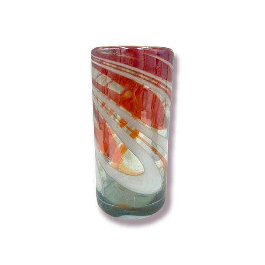 Festive Hand Blown Colorful Tumbler Glasses | Red & White Candy Cane Design