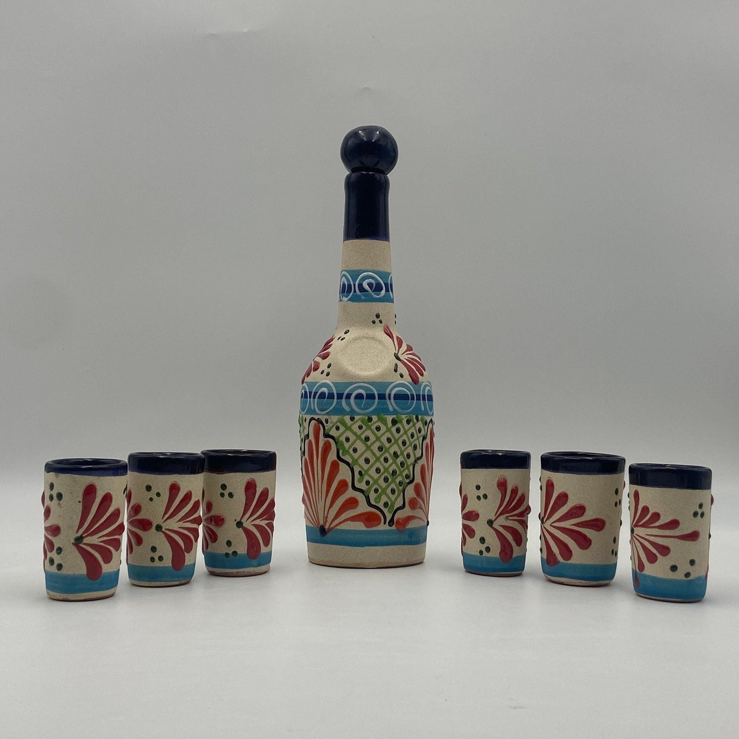 Authentic Mexican Talavera Shot Glass and Tequila Set | Handmade and Hand Painted