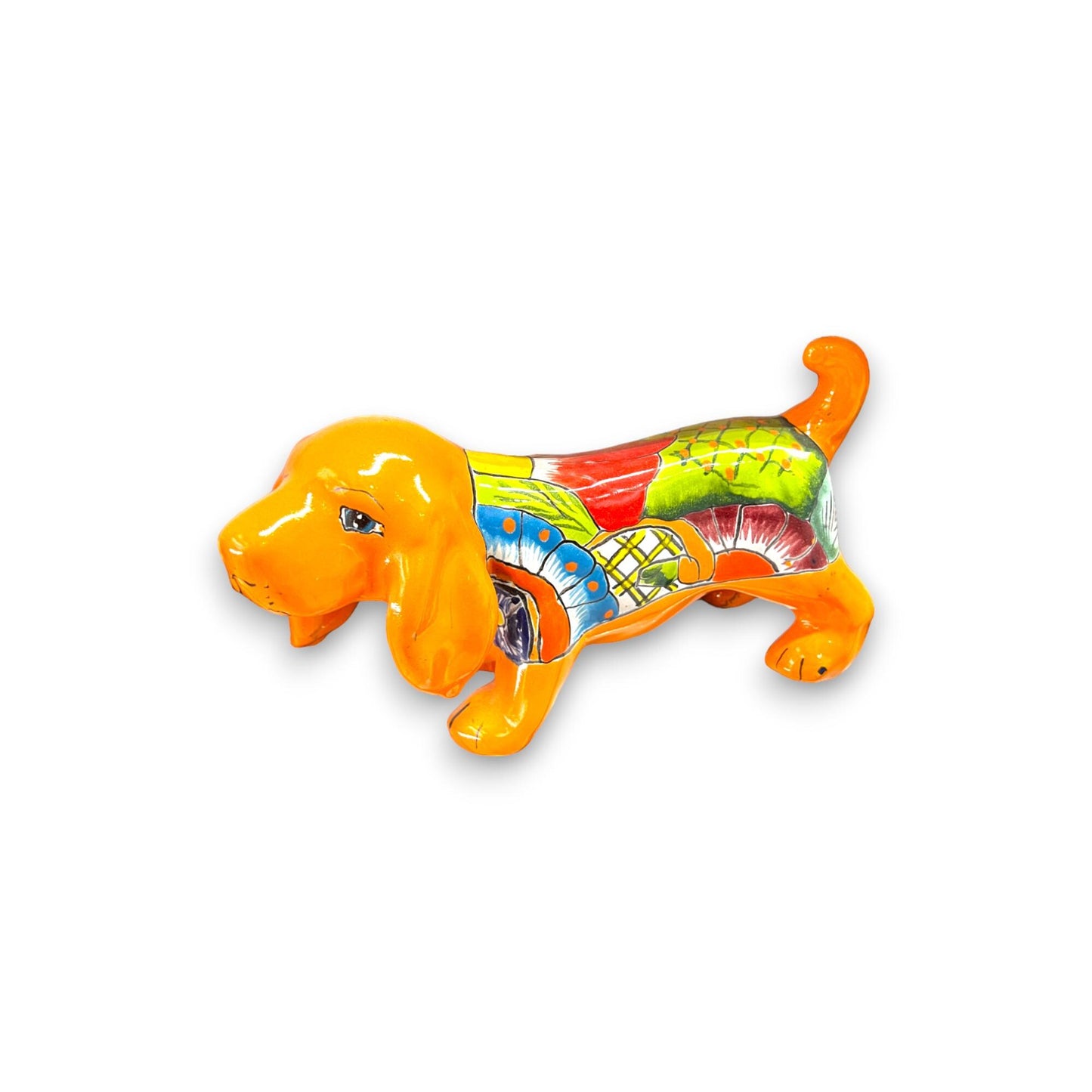 Hand-Painted Talavera Bloodhound Statue | Medium Mexican Ceramic Art