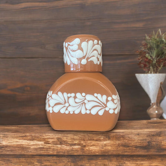 Handmade Talavera Water Carafe | Mexican Brown & White Pitcher