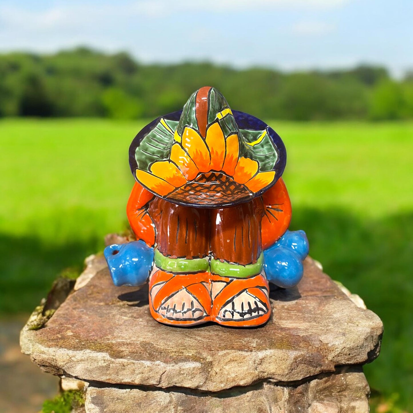 Colorful Talavera Statue | Sunflower Design Sleeping Man