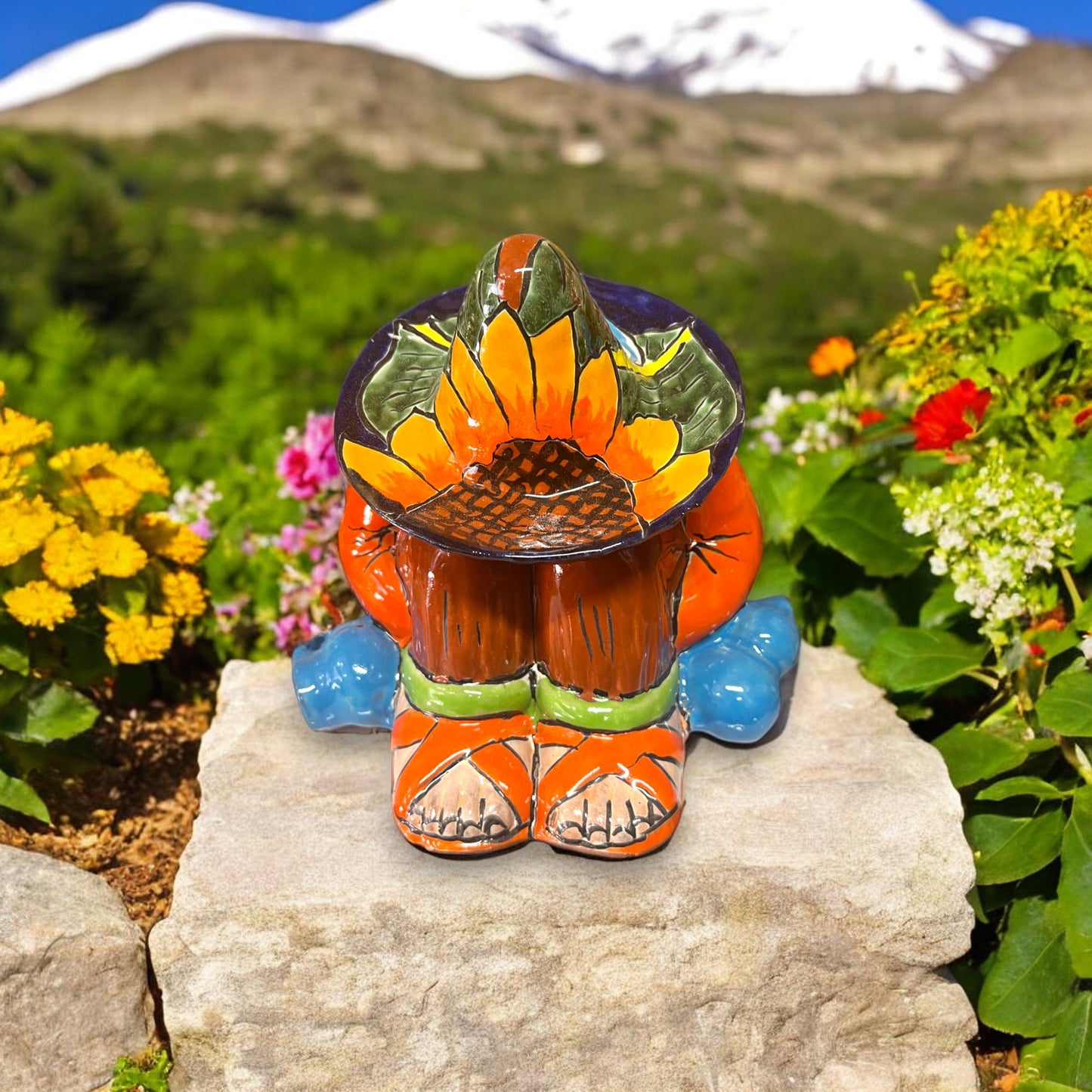 Colorful Talavera Statue | Sunflower Design Sleeping Man