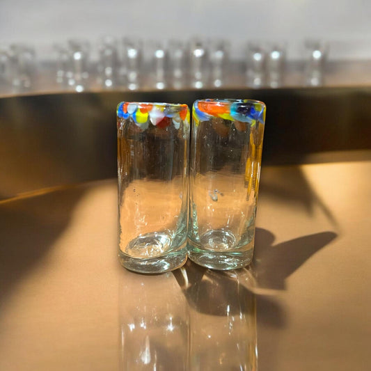 Handmade Double Shot Glass | Artisanal Confetti Rim Design