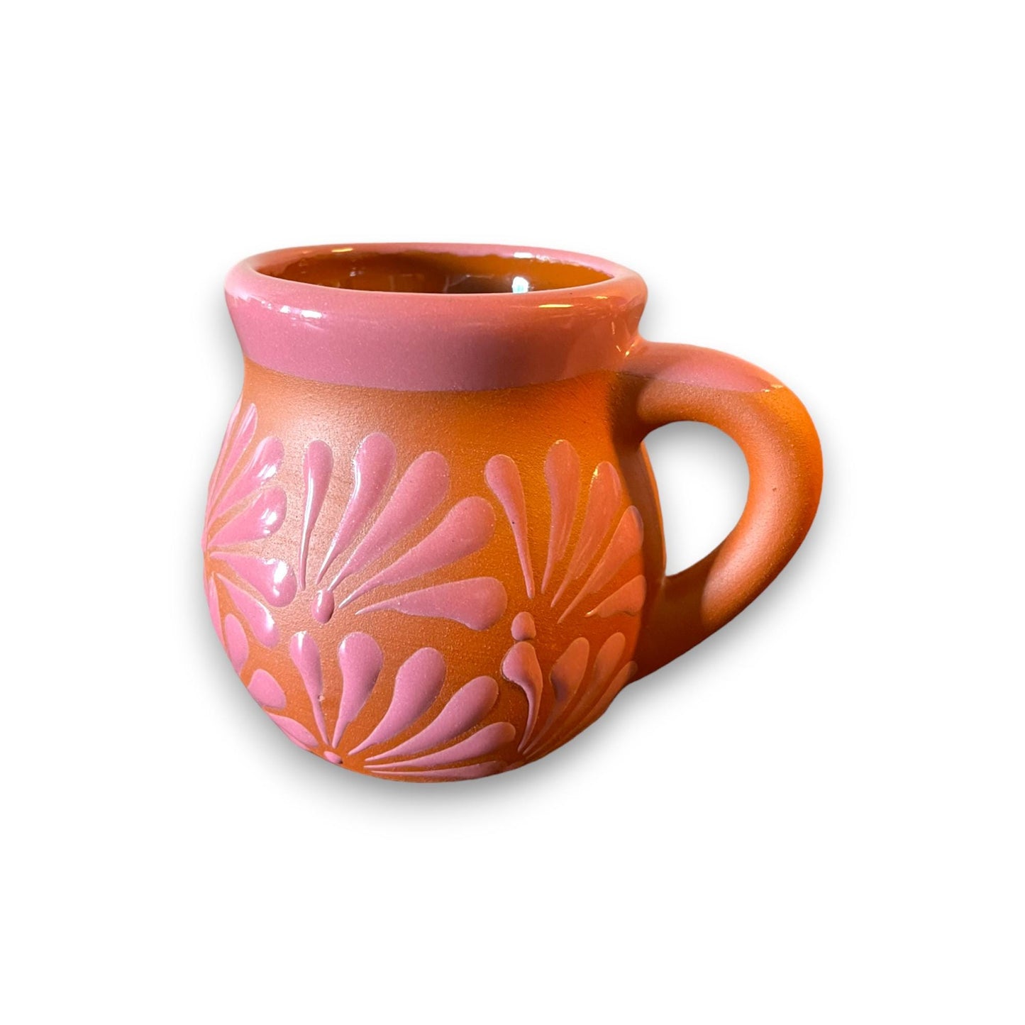 Handmade Pink Talavera Mug | Authentic Mexican Clay Jarritos 4-inch