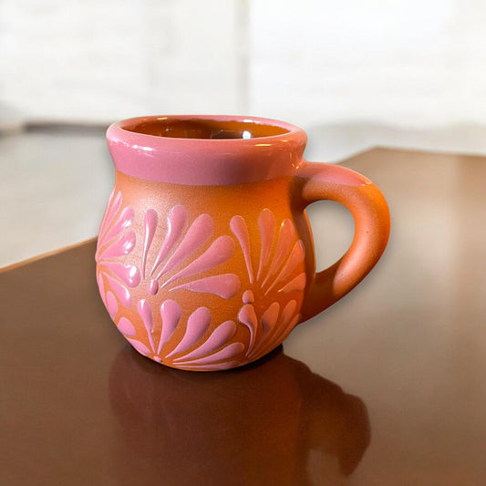 Handmade Pink Talavera Mug | Authentic Mexican Clay Jarritos 4-inch