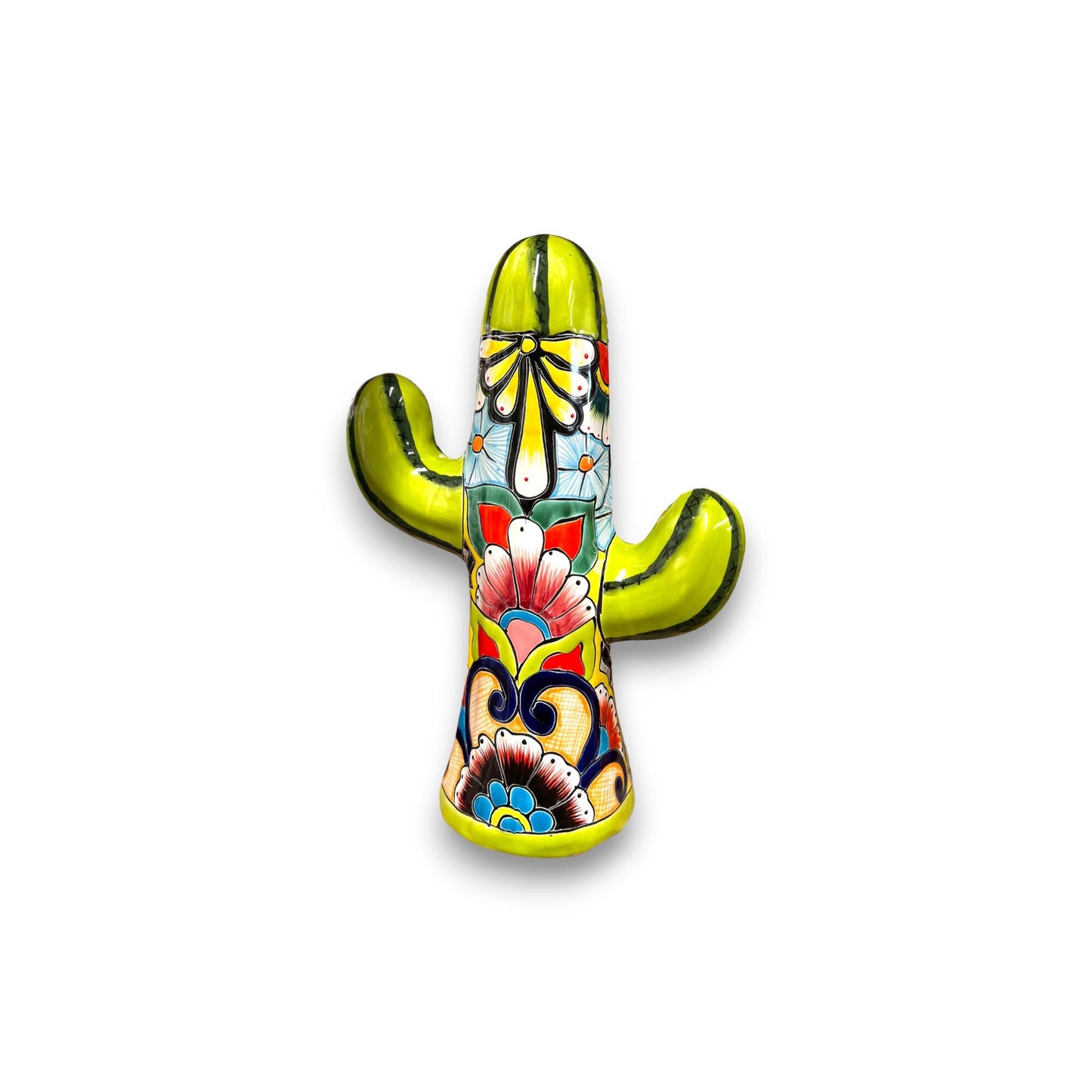 Handmade Talavera Cactus Statue | Medium Size Colorful Cultural Art