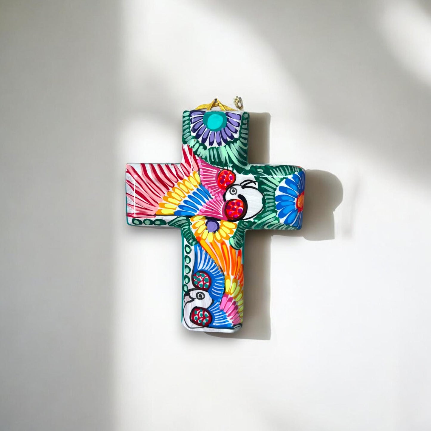 Vibrant Talavera Hand-Painted Cross Wall Art | Colorful Mexican Handmade Décor (Medium Size)