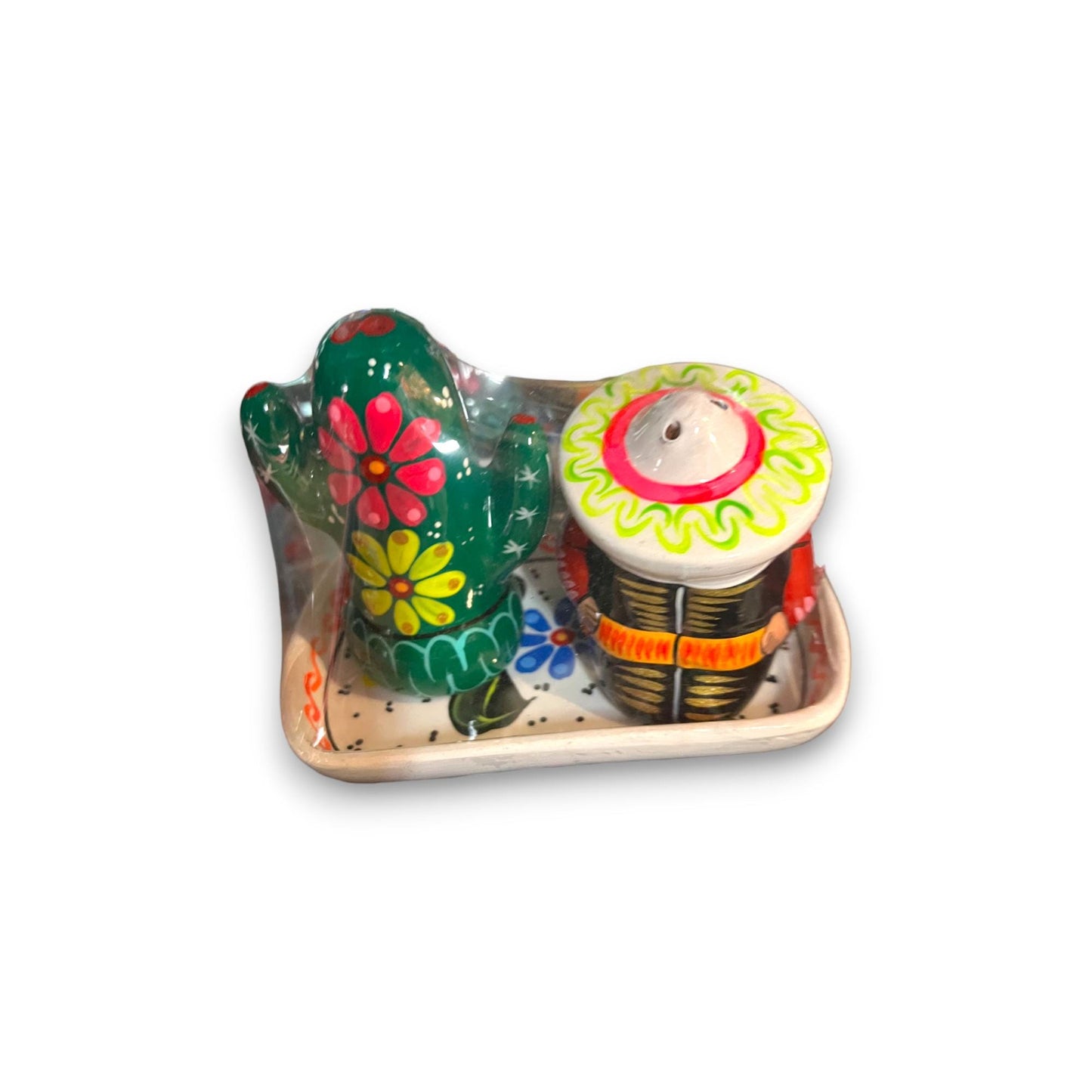 Set of 2 Hand-Painted Salt & Pepper Shakers | Panchito & Cactus