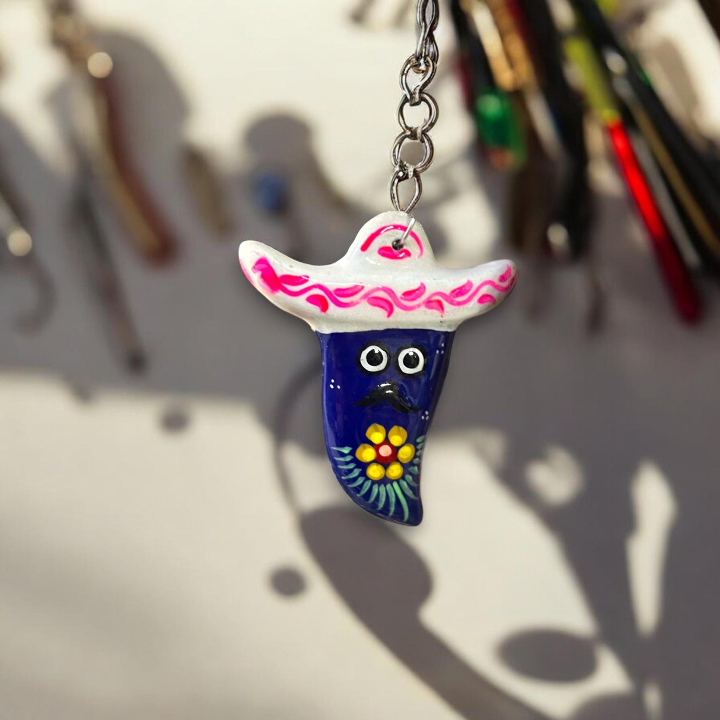 Colorful Mexican Guerrero Key Chain | Handcrafted Jalapeno Pepper Keychain