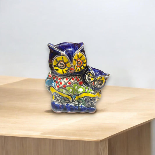 Vibrant Hand-Painted Mexican Owl Figurine | Colorful Ceramic Home Decor